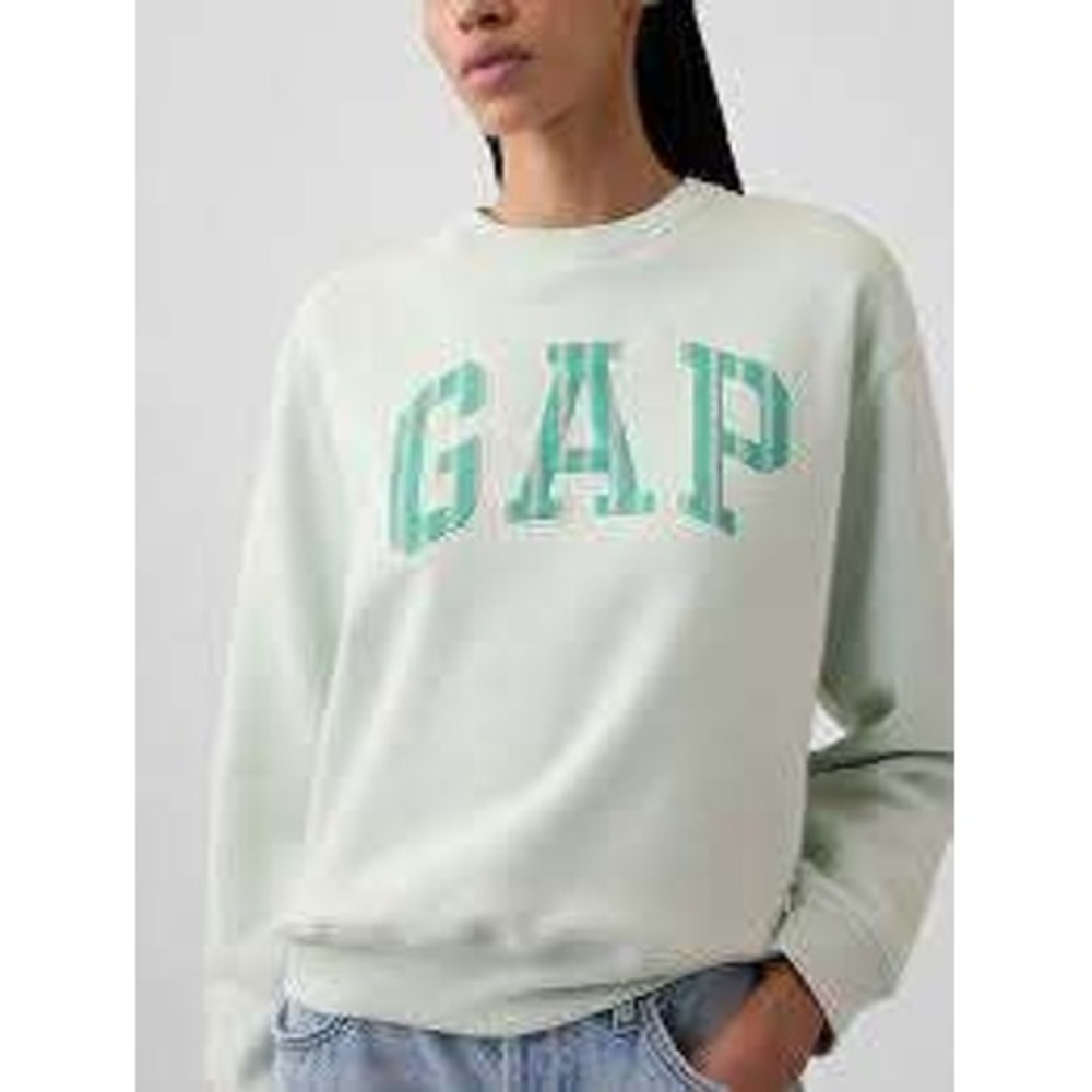 GAP NEW Mint Green Striped Arch Logo Crewneck Sweatshirt XL Oversized Fleece